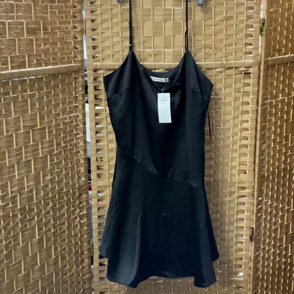 Abercrombie & Fitch Black Satin Mini Slip Dress